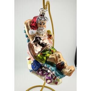 Christopher Radko "Suntan Santa" Hand Blown Glass Ornament 7 Inches Poland